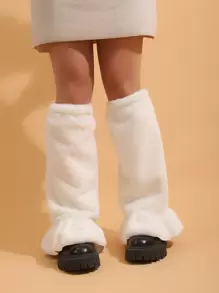 Ruffle Trim Solid Leg Warmers - White - View 6