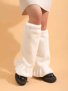 Ruffle Trim Solid Leg Warmers - White - View 7