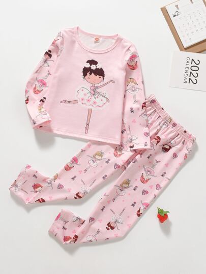 Young Girl Floral & Figure Graphic PJ Set