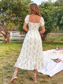Đầm viền lá sen Viên lá sen Hoa Tất cả trên in Boho - trắng - Xem 2