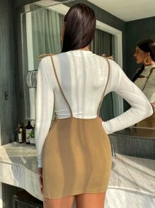 SHEIN Essnce Váy nữ Chia màu trơn Gợi cảm - Màu Khaki - Xem 2