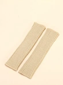 1pair Women's Knitted Striped Fingerless Short Gloves, Casual And Versatile For Daily And Party Use - Beige - View 2