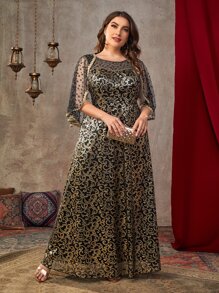 SHEIN Belle Váy lưới đính hạt giả ngọc trai in họa tiết toàn thân tương phản - Nhiều màu - Xem 1