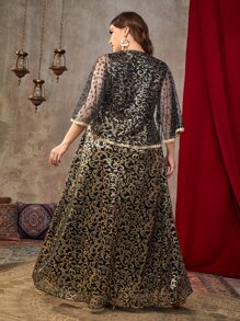 SHEIN Belle Váy lưới đính hạt giả ngọc trai in họa tiết toàn thân tương phản - Nhiều màu - Xem 2