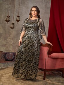 SHEIN Belle Váy lưới đính hạt giả ngọc trai in họa tiết toàn thân tương phản - Nhiều màu - Xem 5