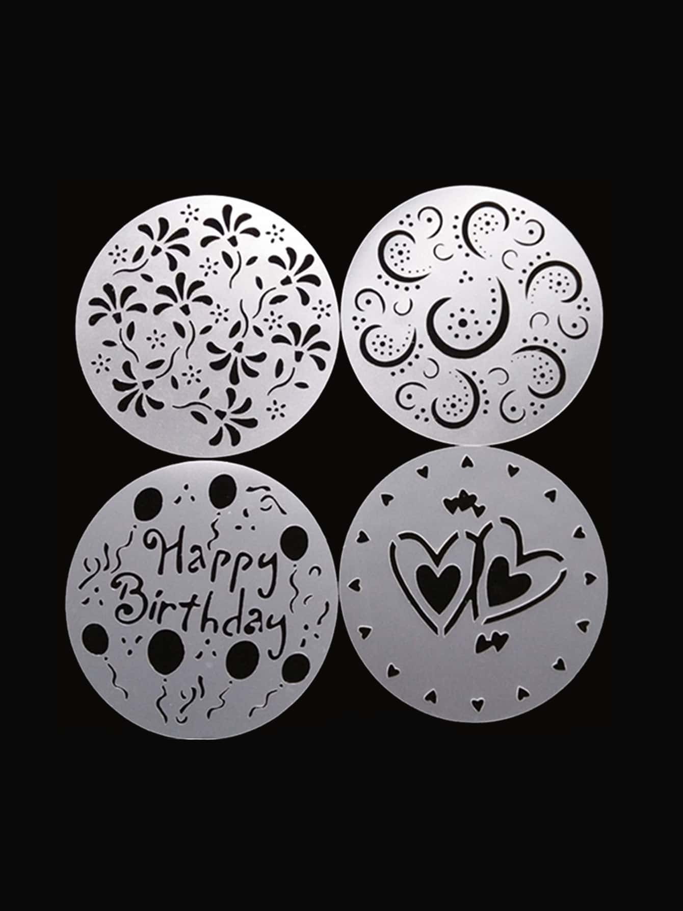 4pcs Mixed Pattern Cake Stencil Mold,Cute Clear Happy Birthday Heart