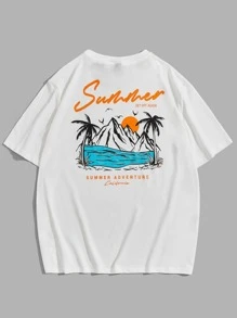 Manfinity RebelGame 男士棉熱帶和字母圖案T恤 - 白色 - 查看 1