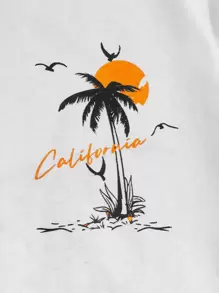 Manfinity RebelGame 男士棉熱帶和字母圖案T恤 - 白色 - 查看 3