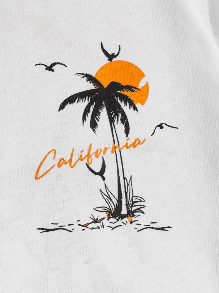 Manfinity RebelGame Men Cotton Tropical and Letter Graphic Tee - White - View 3