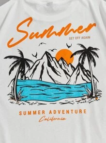 Manfinity RebelGame 男士棉熱帶和字母圖案T恤 - 白色 - 查看 4