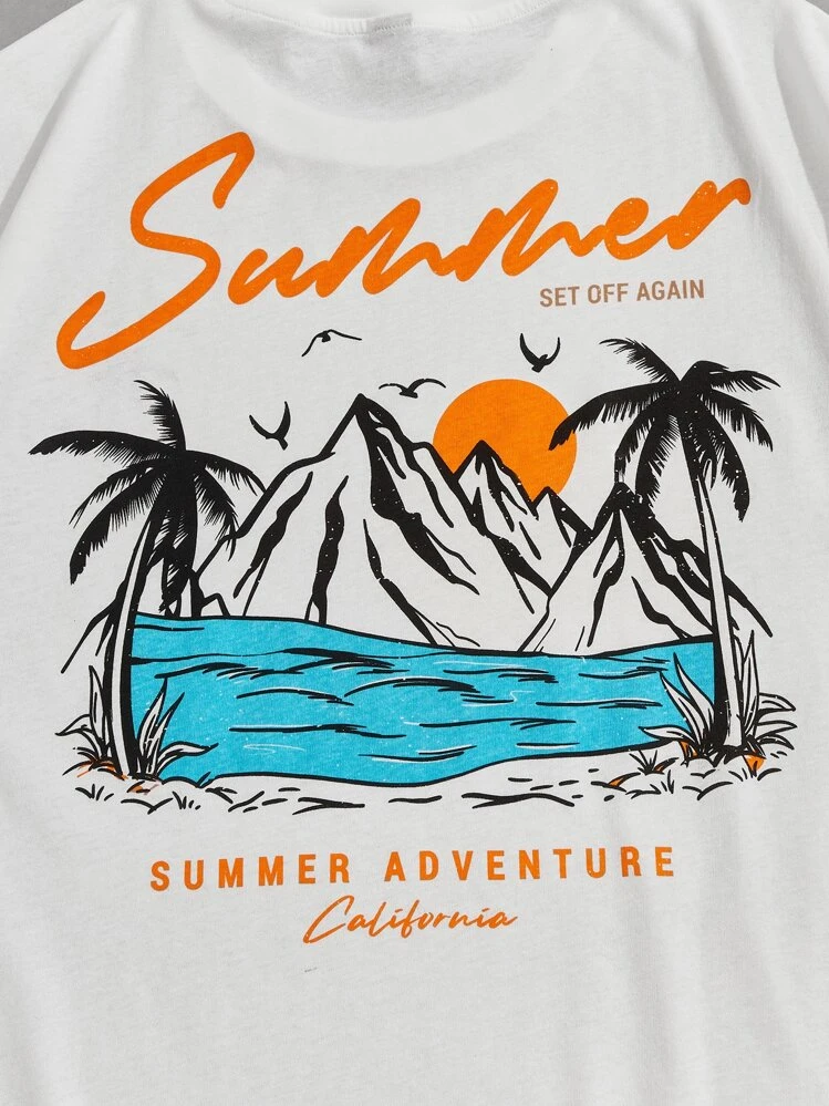 Manfinity RebelGame Men Cotton Tropical and Letter Graphic Tee - White - View 4