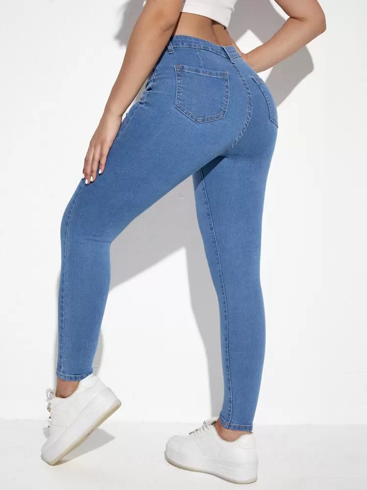 Flexra Botão Bolso Zíper Simples Jeans - Lavagem Média - Ver 2