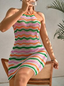 鏤空針織罩衫 - 彩色 - 查看 6