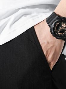 Manfinity EZcore Men Flap Pocket Side Drawstring Waist Cargo Trousers - Black - View 5