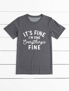 大碼標語圖案T恤 - 深灰色 - 查看 6