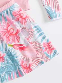 Tankini de verano con estampado tropical y dobladillo con volantes para niña preadolescente - Rosa - Ver 3