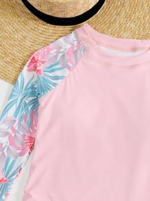 Tankini de verano con estampado tropical y dobladillo con volantes para niña preadolescente - Rosa - Ver 4