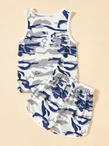 SHEIN 小男童迷彩印花背心上衣和短褲 - 彩色 - 查看 2