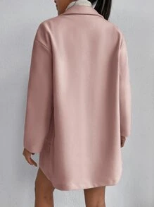 SHEIN PETITE Drop Shoulder Double Breasted Pocket Patched Overcoat - Baby Pink - View 2