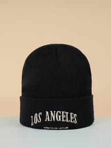 1pc Unisex Y2K Style Los Angeles Knit Beanie Hat, Versatile Outdoor Knitted Cap For Casual Commute In Winter - Black - View 2