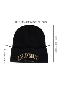 1pc Unisex Y2K Style Los Angeles Knit Beanie Hat, Versatile Outdoor Knitted Cap For Casual Commute In Winter - Black - View 4