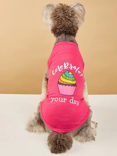 Colorful Cake & English Text Pattern Breathable Comfortable Vest Harness For Poodle & Bichon Frise Dogs, Summer