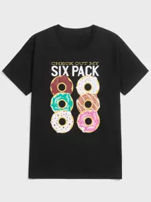 ROMWE MEN Street Life Men Slogan Donut Graphic Tee - Black - View 1