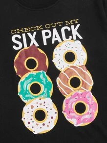 ROMWE MEN Street Life Men Slogan Donut Graphic Tee - Black - View 3