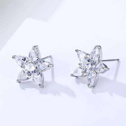 Cubic Zirconia Decor Stud Earrings