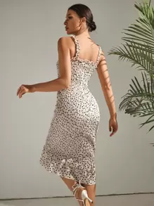SHEIN Holidaya 波卡圓點打褶荷葉邊洋裝 - 杏色 - 查看 2