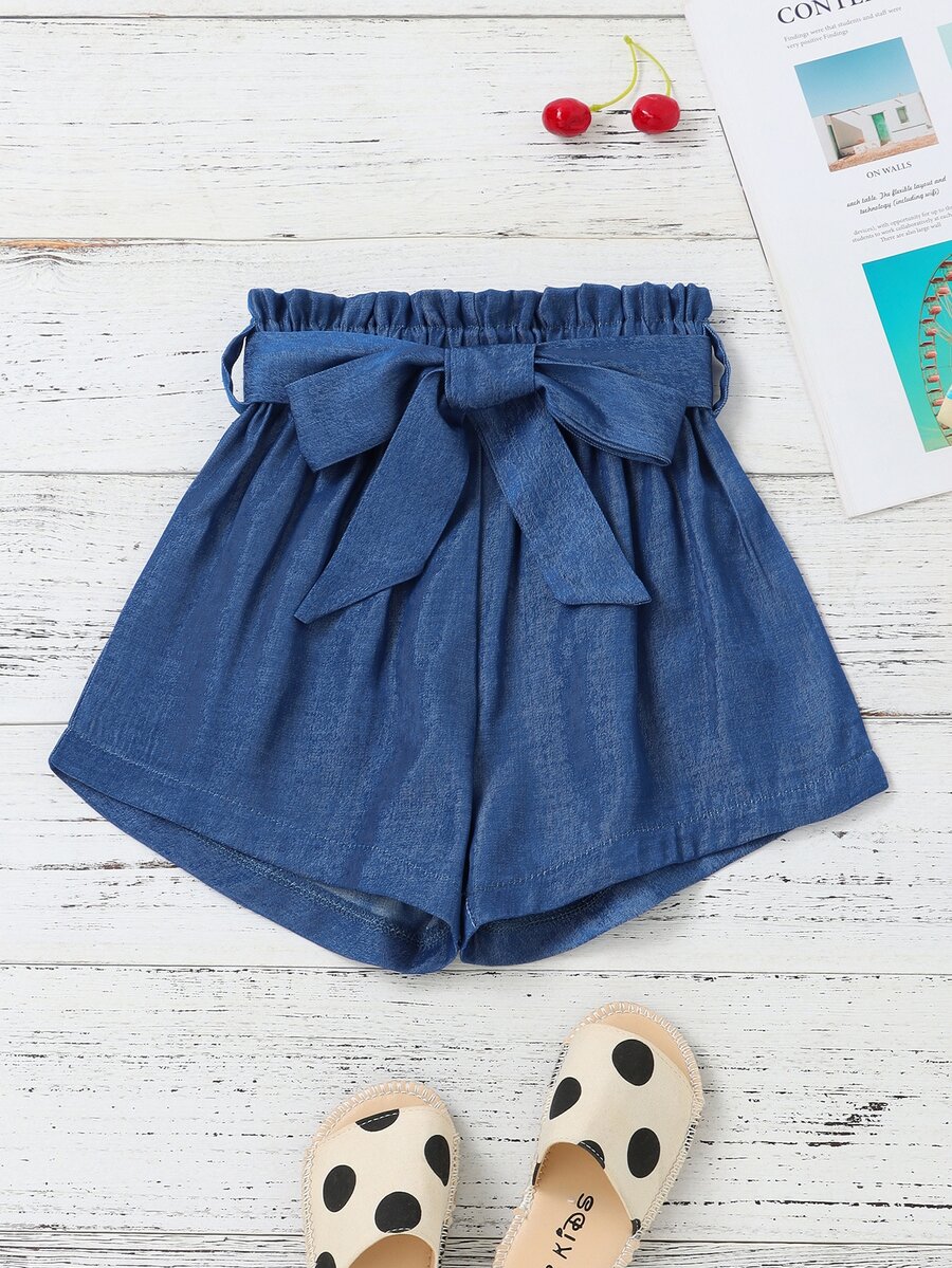 Toddler Girls Solid Paperbag Waist Belted Shorts