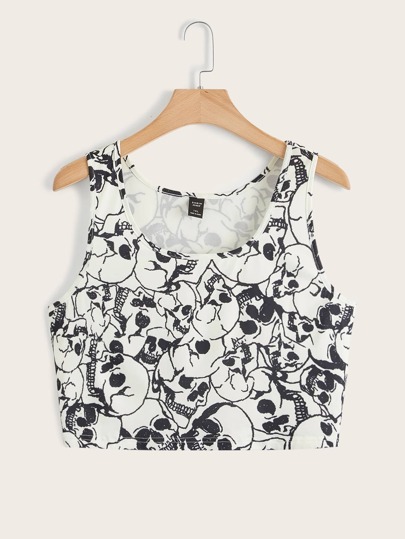 Plus Skull Print Crop Tank Top