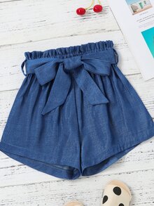 Toddler Girls Solid Paperbag Waist Belted Shorts