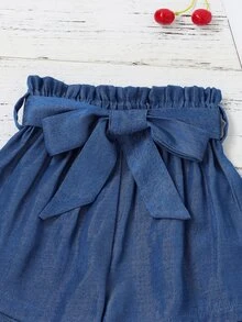 Toddler Girls Solid Paperbag Waist Belted Shorts