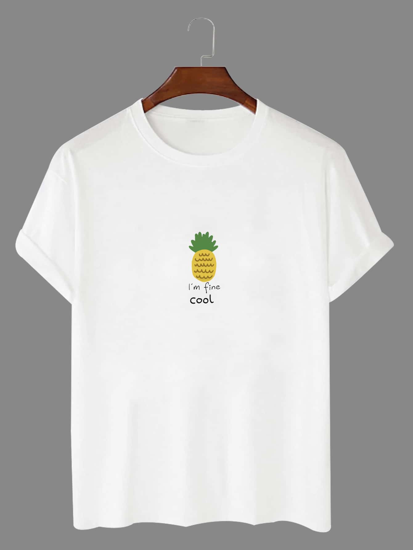 Manfinity 男士標語和鳳梨印花T恤 - 白色 - 查看 1