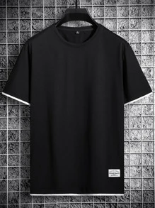 Manfinity Homme Camisetas de hombre ajustadas con cuello redondo y manga corta, con lemas para la universidad y la escuela, hechas de poliéster para el verano