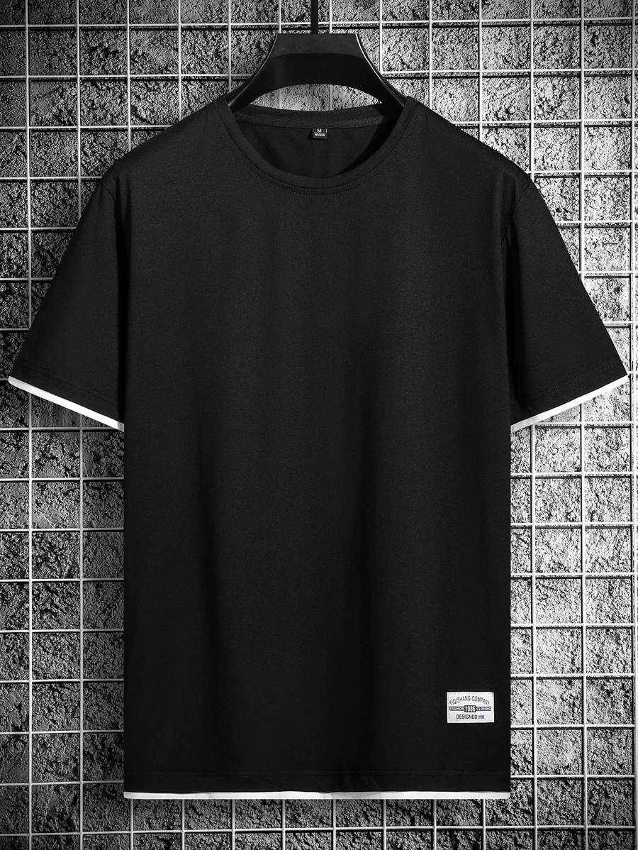Manfinity Homme Camisetas de hombre ajustadas con cuello redondo y manga corta, con lemas para la universidad y la escuela, hechas de poliéster para el verano