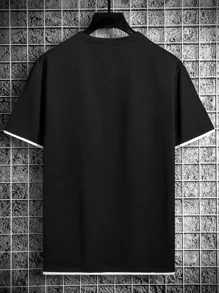 Manfinity Homme Camisetas de hombre ajustadas con cuello redondo y manga corta, con lemas para la universidad y la escuela, hechas de poliéster para el verano