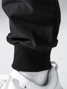 Manfinity EZcore Men Zip Detail Flap Pocket Side Drawstring Waist Cargo Trousers - Black - View 3