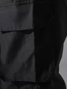 Manfinity EZcore Men Zip Detail Flap Pocket Side Drawstring Waist Cargo Trousers - Black - View 4