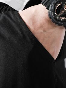 Manfinity EZcore Men Zip Detail Flap Pocket Side Drawstring Waist Cargo Trousers - Black - View 5