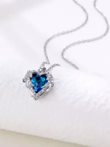 方晶鋯石愛心掛飾項鍊 - 彩色 - 查看 1