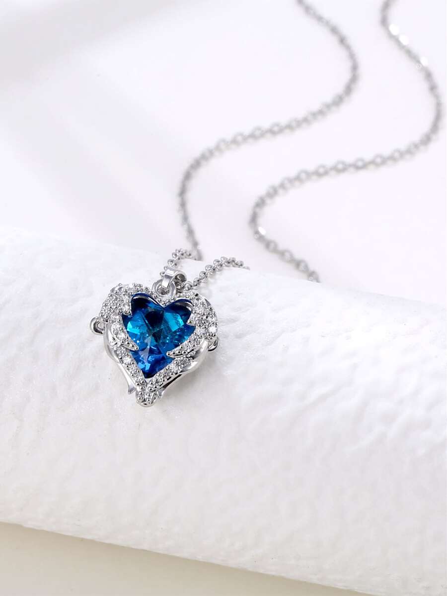 方晶鋯石愛心掛飾項鍊 - 彩色 - 查看 1