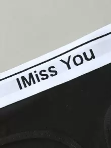 瑜伽字母胶带性感丁字裤运动 - 黑色 - 查看 3