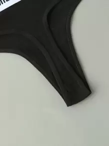 瑜伽字母胶带性感丁字裤运动 - 黑色 - 查看 4