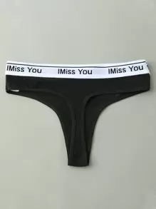 瑜伽字母胶带性感丁字裤运动 - 黑色 - 查看 5