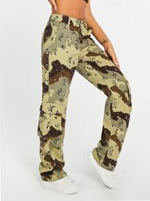Camo Print Flap Pocket Side Cargo Jeans - Multicolor - View 4