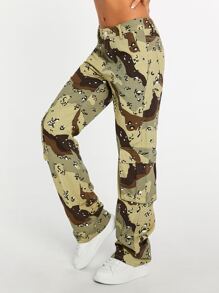 Camo Print Flap Pocket Side Cargo Jeans - Multicolor - View 5