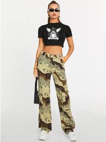 Camo Print Flap Pocket Side Cargo Jeans - Multicolor - View 6