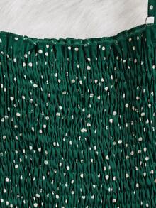 波卡圓點打褶吊帶連衣裙 - 墨綠色 - 查看 4